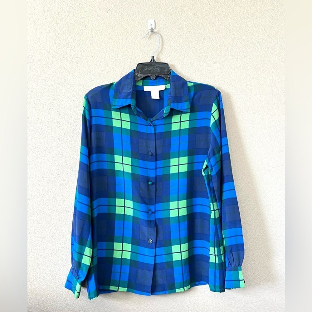 The Limited Blue & Green Plaid Button-Down Shirt